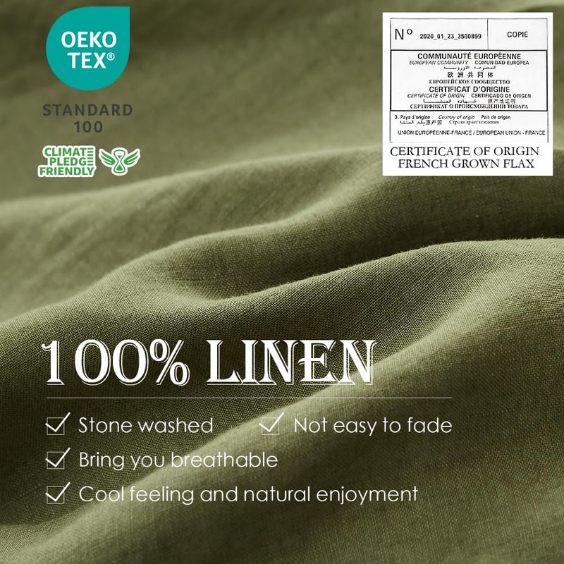 Simple&Opulence 100% Linen Duvet Cover Set 2pcs Basic Style Natural French Washed Flax Solid Color Soft Breathable Farmhouse Bedding with Button Closure - Olive Green, Twin - Image 2